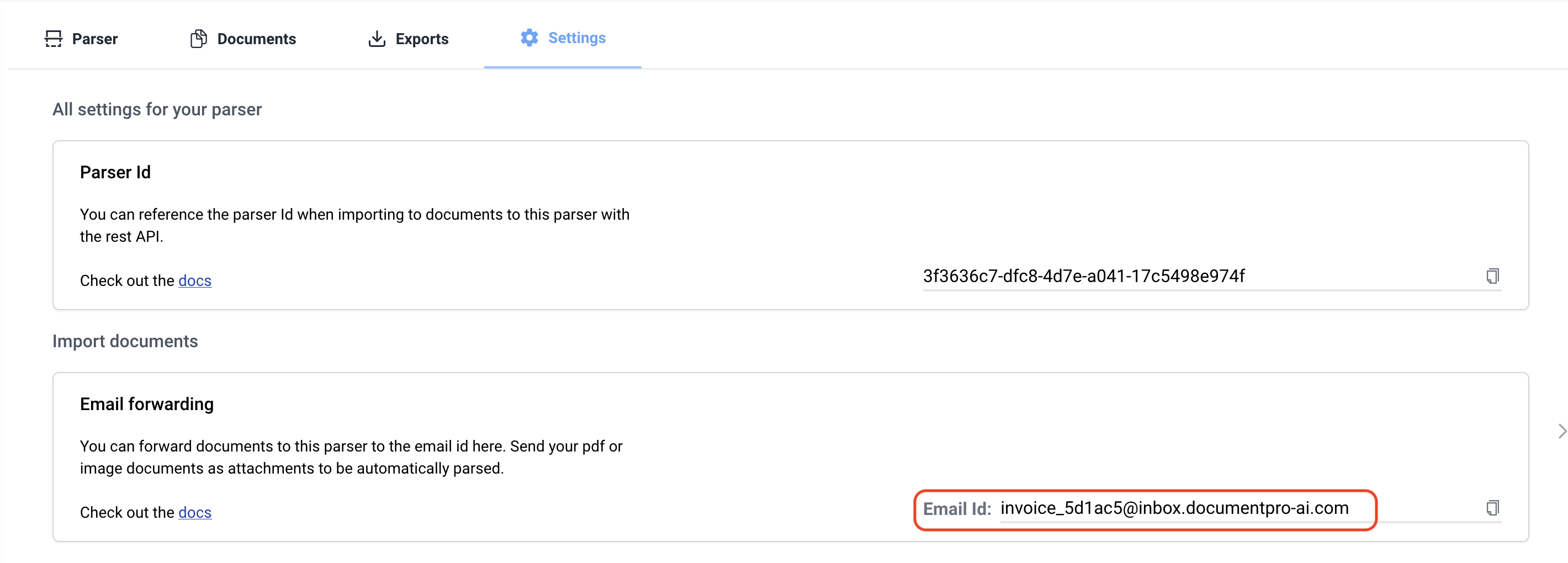 Email forwarding settings
